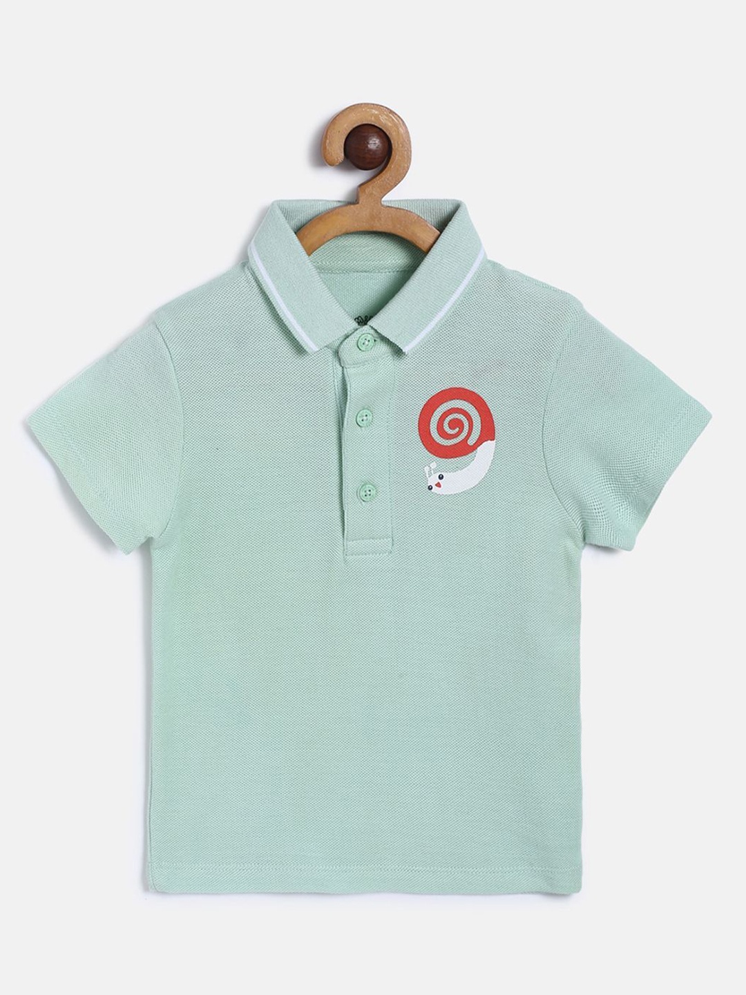 

MINI KLUB Boys Green Printed Polo Collar Organic Cotton Regular Fit T-shirt