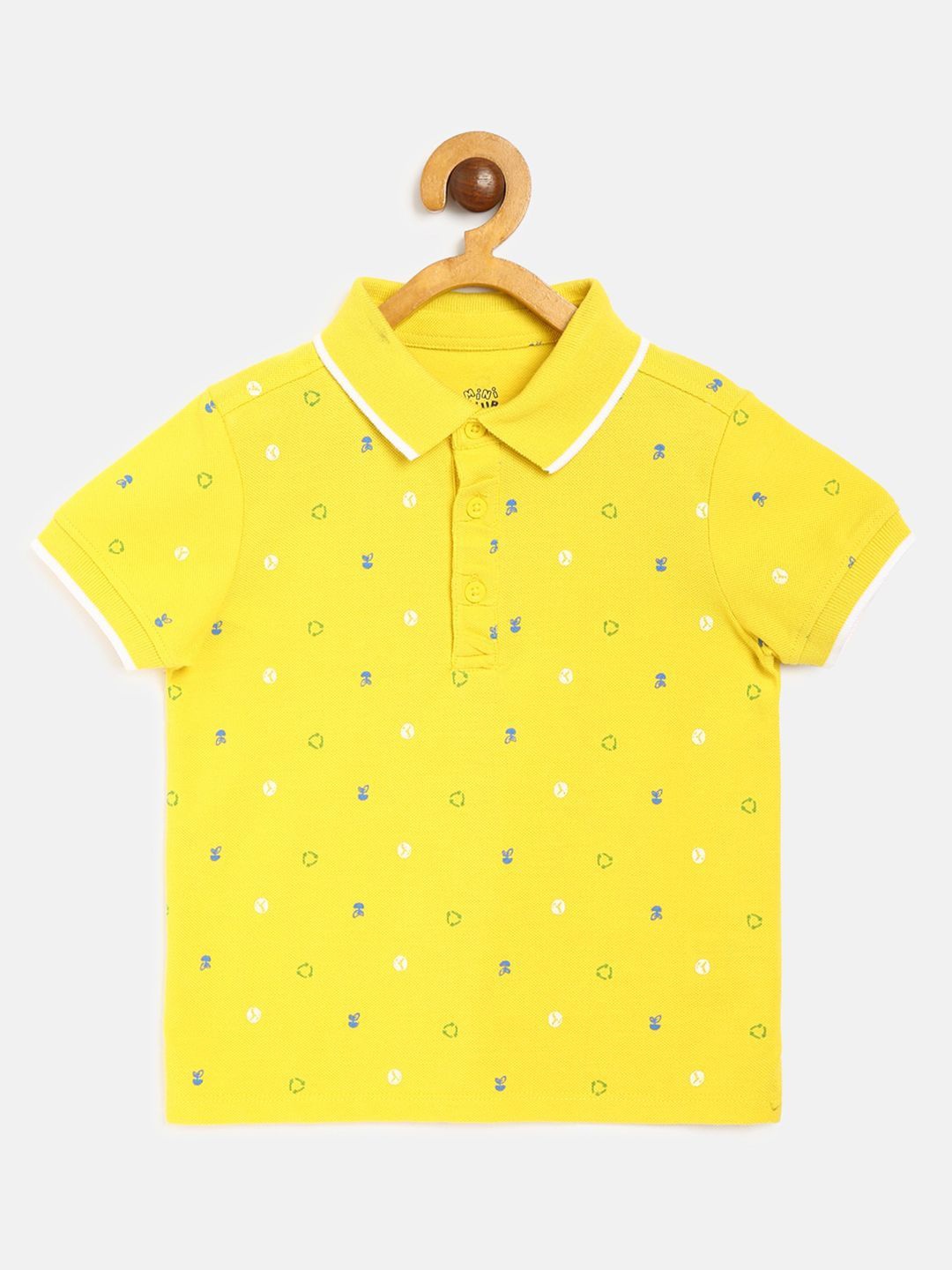 

MINI KLUB Boys Yellow Printed Polo Collar Organic Cotton T-shirt