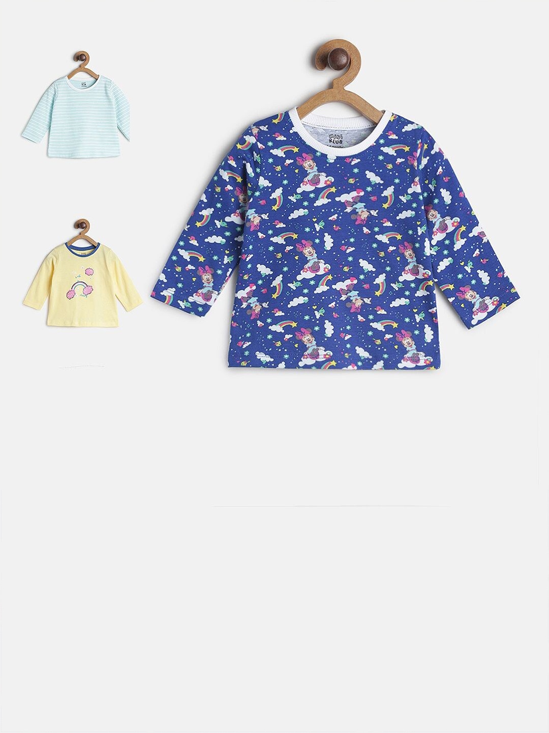

MINI KLUB Girls Pack Of 3 Printed Pure Cotton Top, Blue