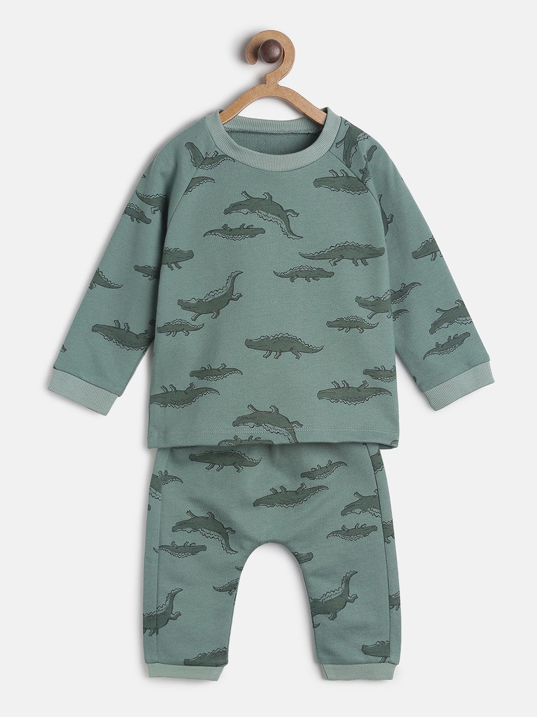 

MINI KLUB Infant Boys Green Printed Pure Cotton Track Suit