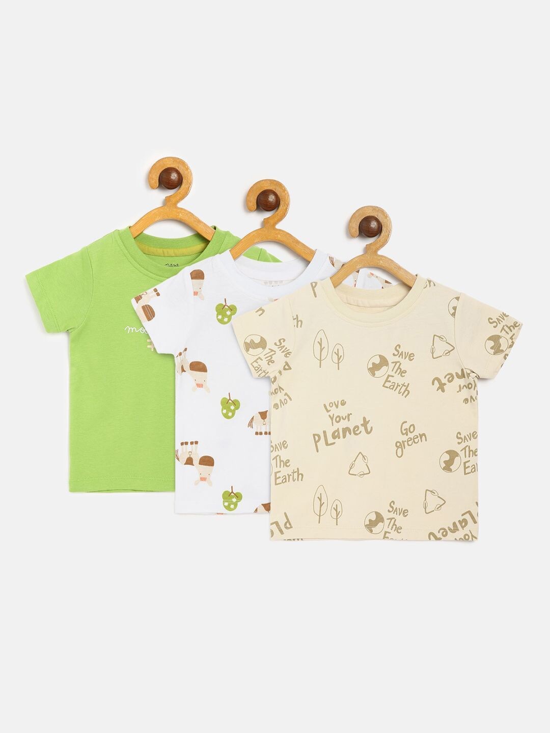 

MINI KLUB Boys Pack Of 3 Green & White Floral Printed T-shirt