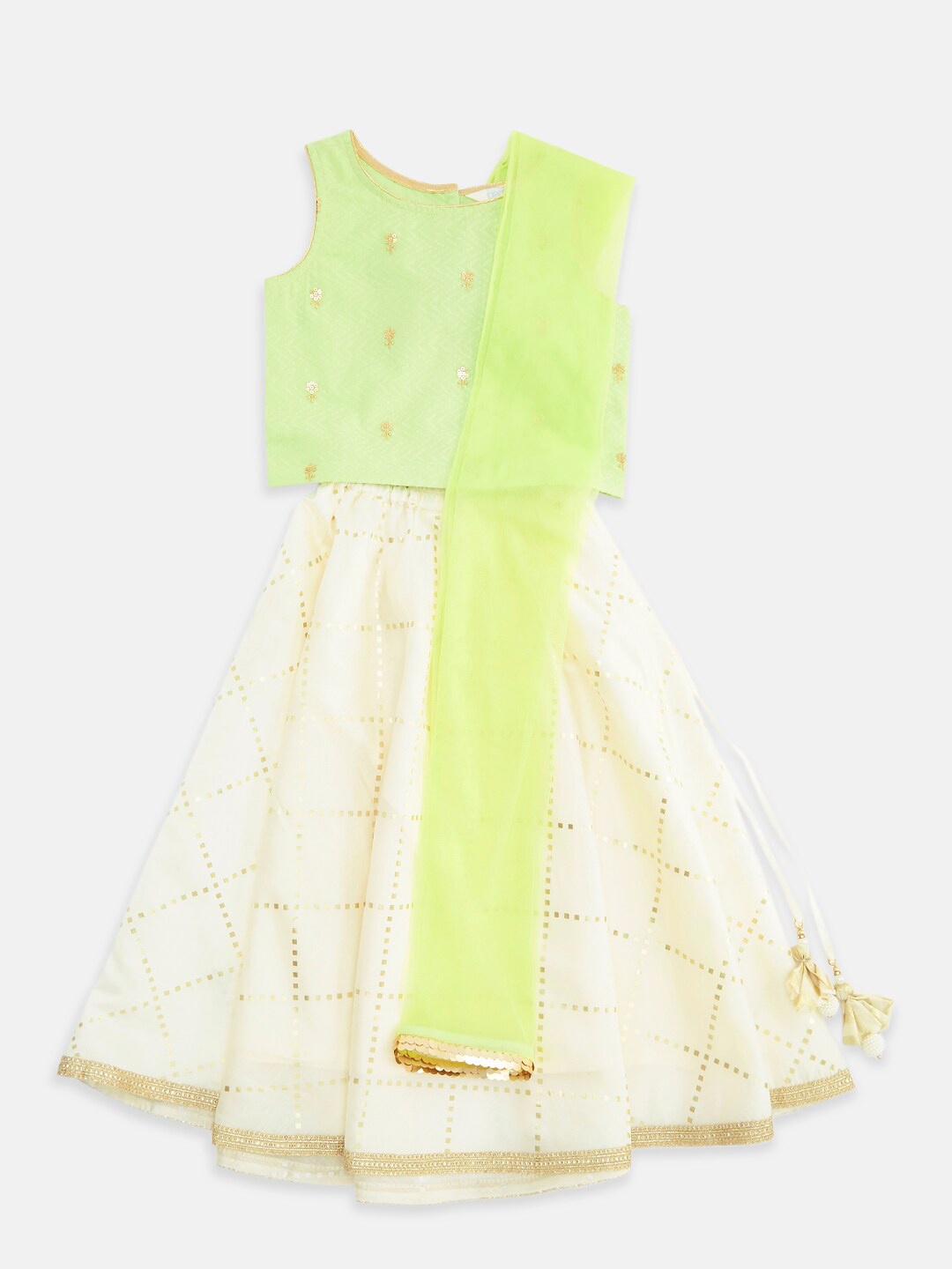 

AKKRITI BY PANTALOONS Girls Lime Green Embroidered Stitched Lehenga & Blouse With Dupatta