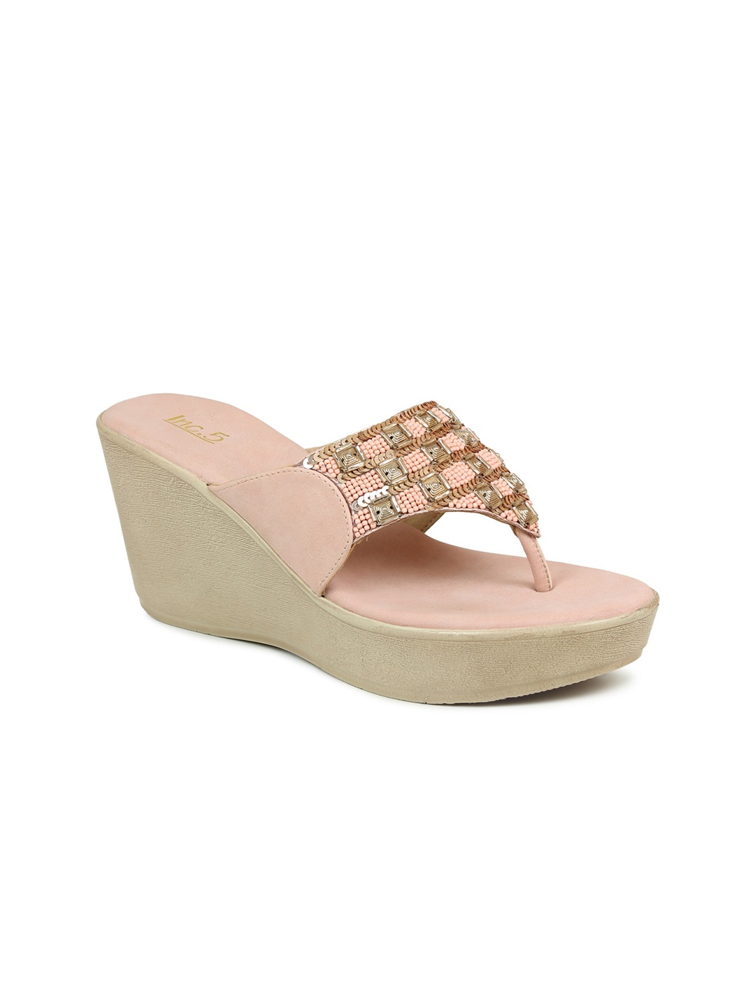 

Inc 5 Peach-Coloured Embellished Ethnic Wedge Sandals