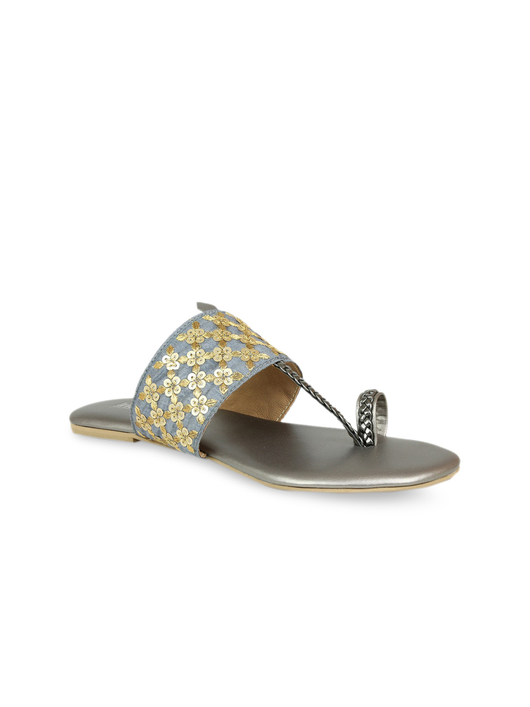 

Inc 5 Women Grey Embellished Leather Ethnic One Toe Flats