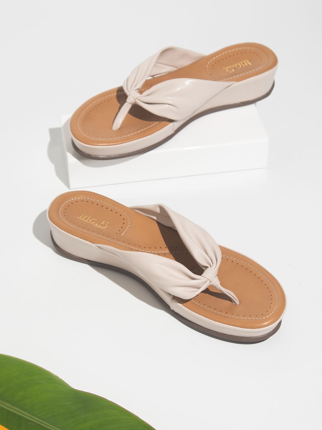 

Inc 5 Women Beige Solid Comfort Sandals