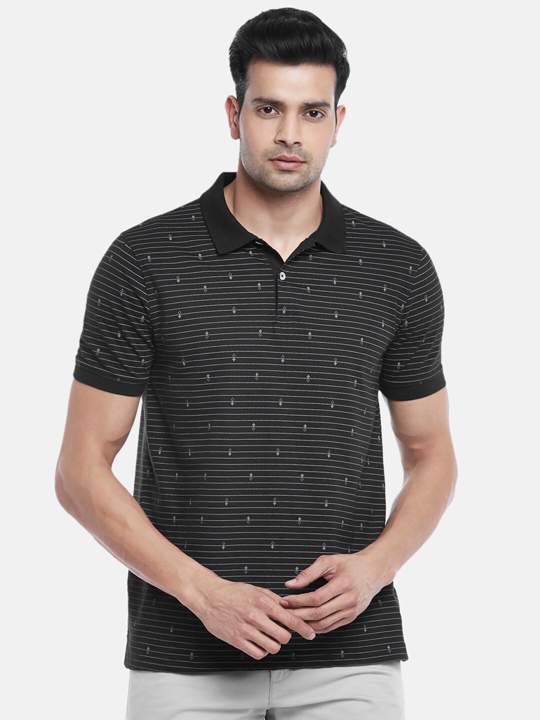 

BYFORD by Pantaloons Men Black Printed Polo Slim Fit T-shirt