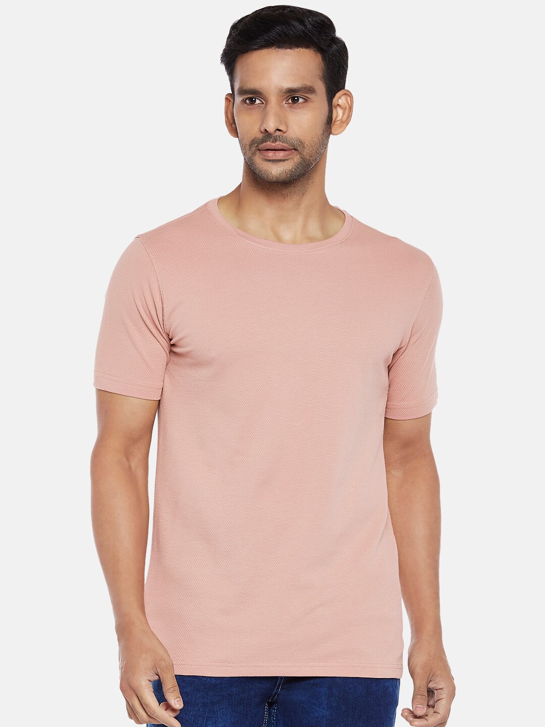 

BYFORD by Pantaloons Men Pink Solid Slim Fit Cotton T-shirt