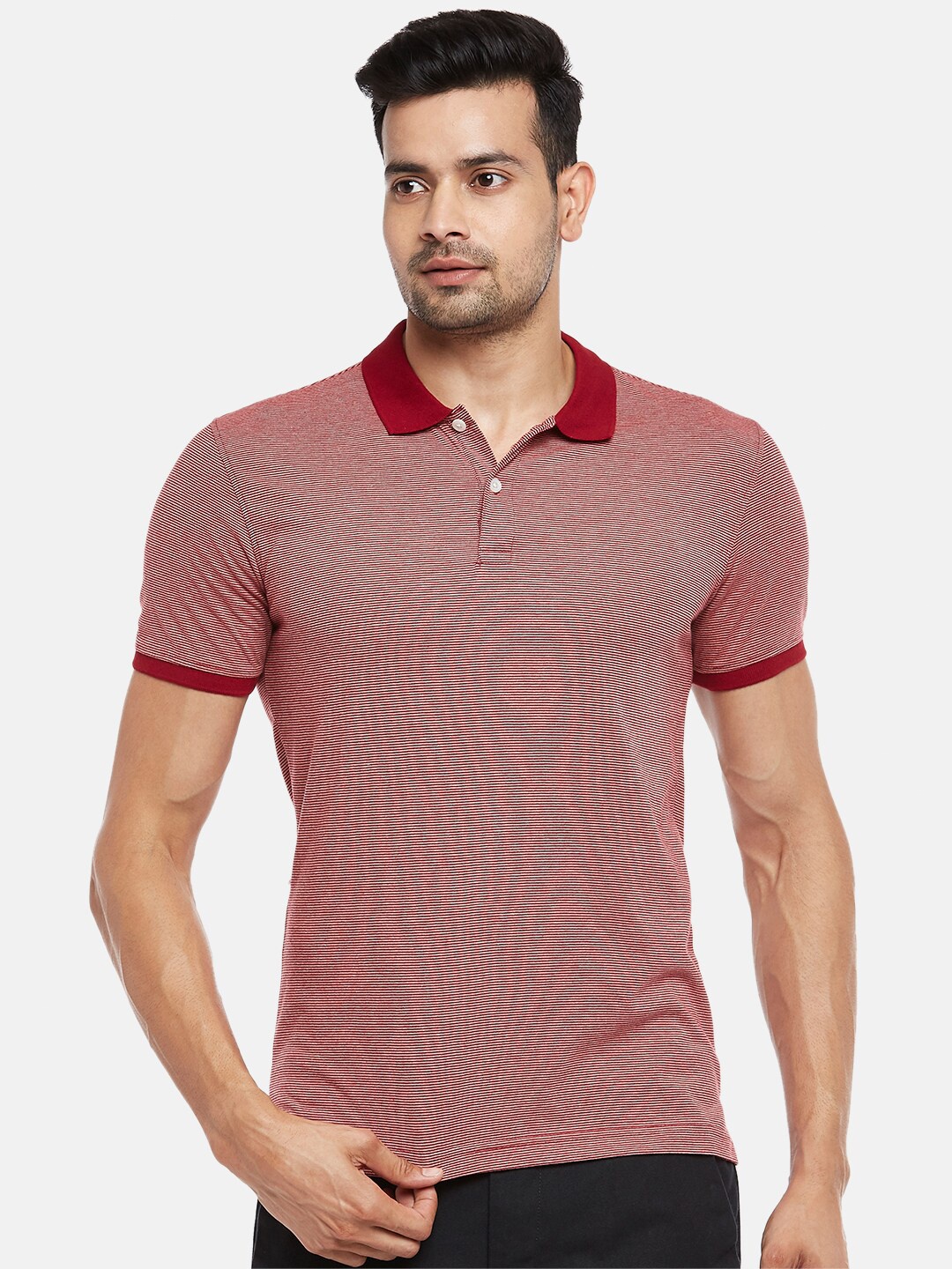 

BYFORD by Pantaloons Men Red Polo Collar Slim Fit T-shirt