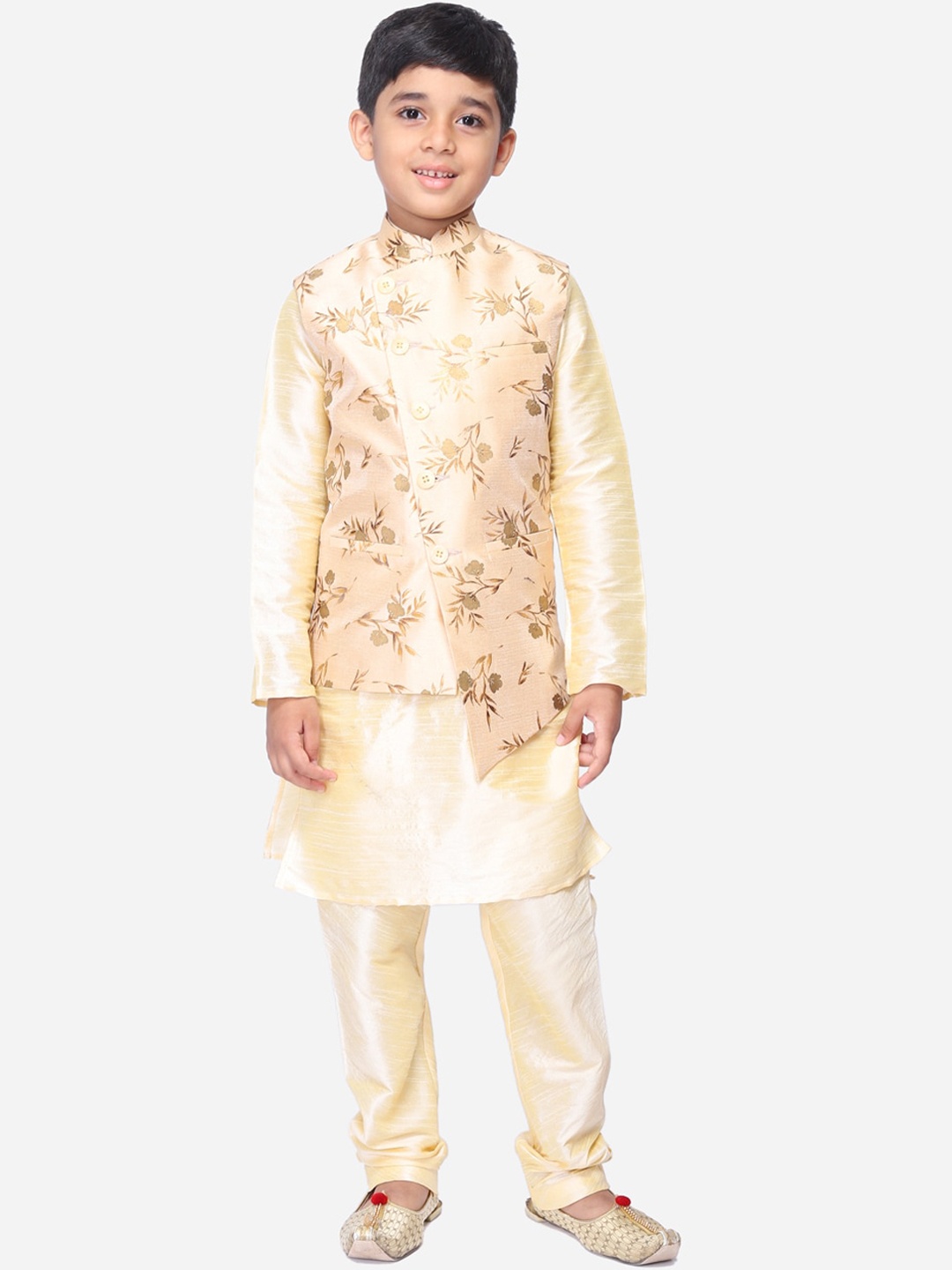 

NAMASKAR Boys Gold-Coloured Printed Nehru Jacket