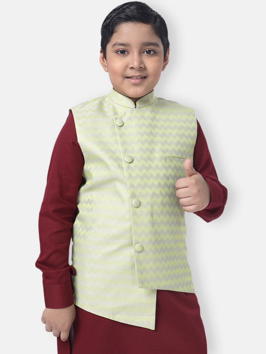 

NAMASKAR Boys Green Printed Pure Cotton Nehru Jacket