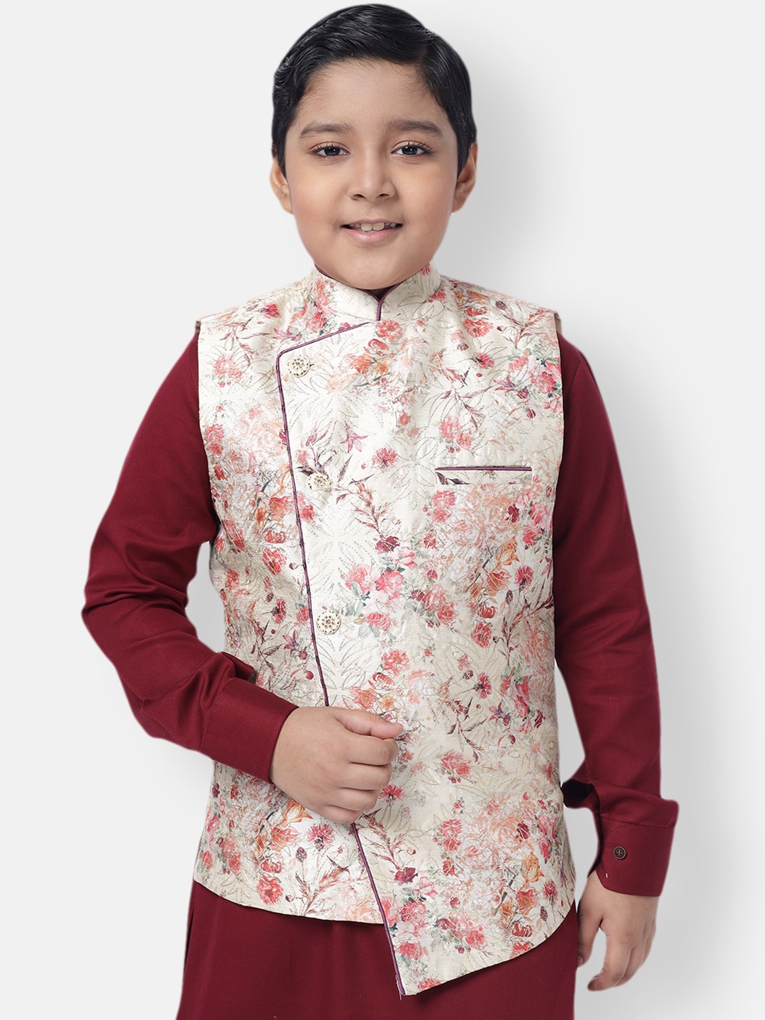 

NAMASKAR White Floral Printed Nehru Jacket