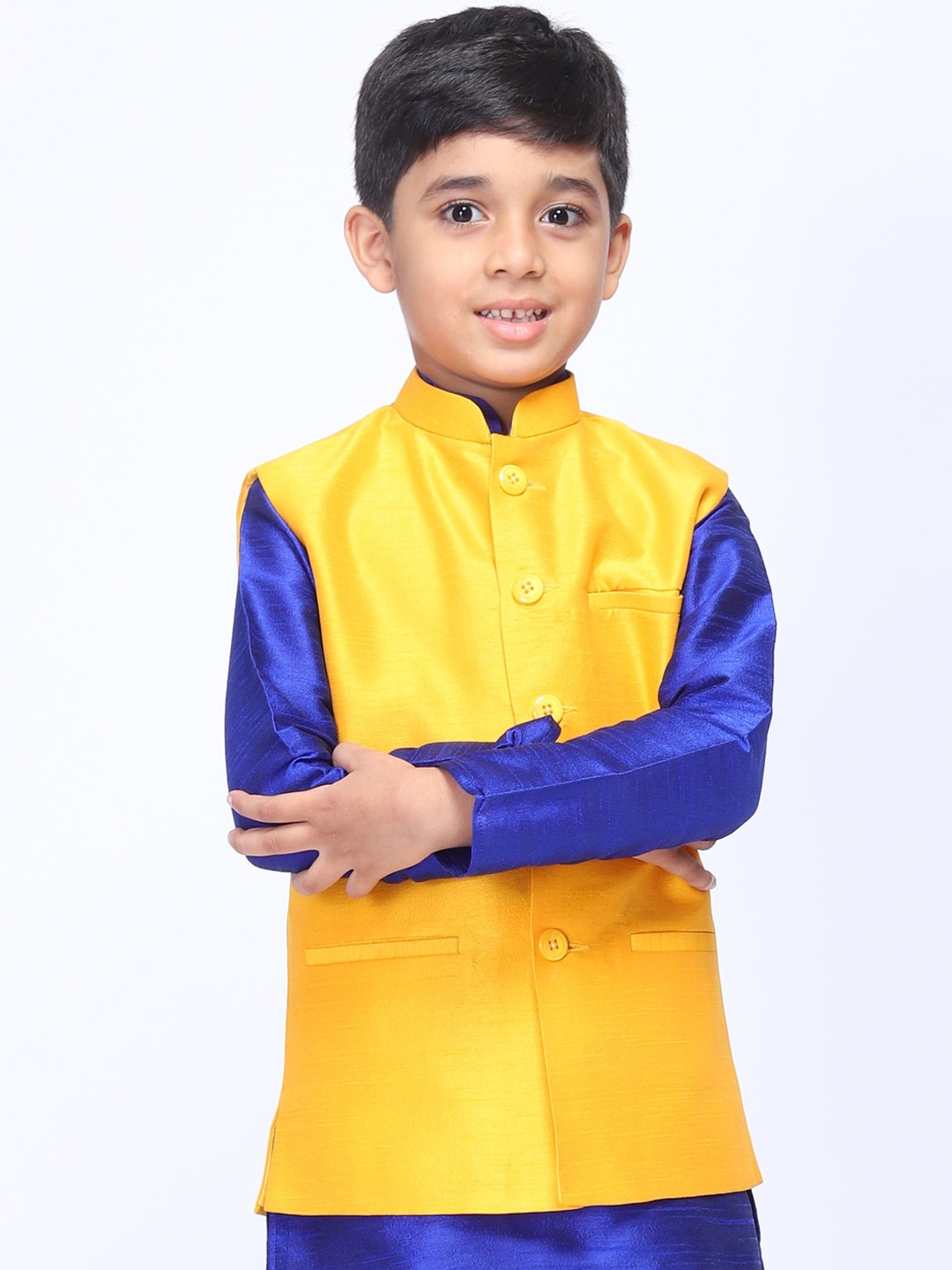 

NAMASKAR Boys Yellow Solid Nehru Jacket