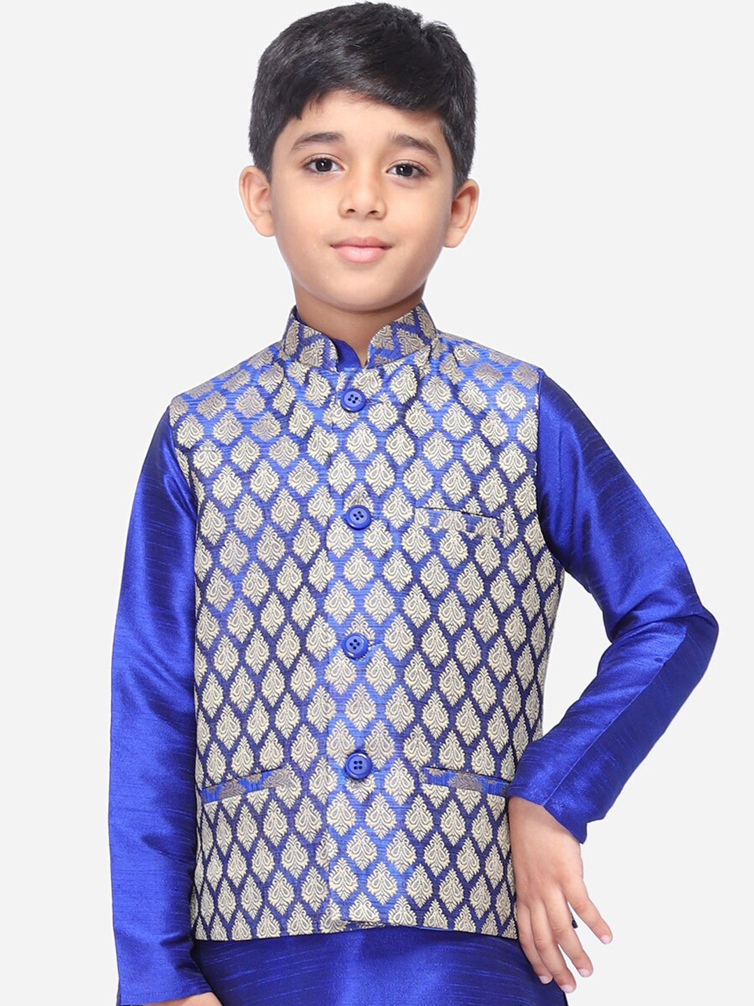 

NAMASKAR Boys Blue Nehru Jacket