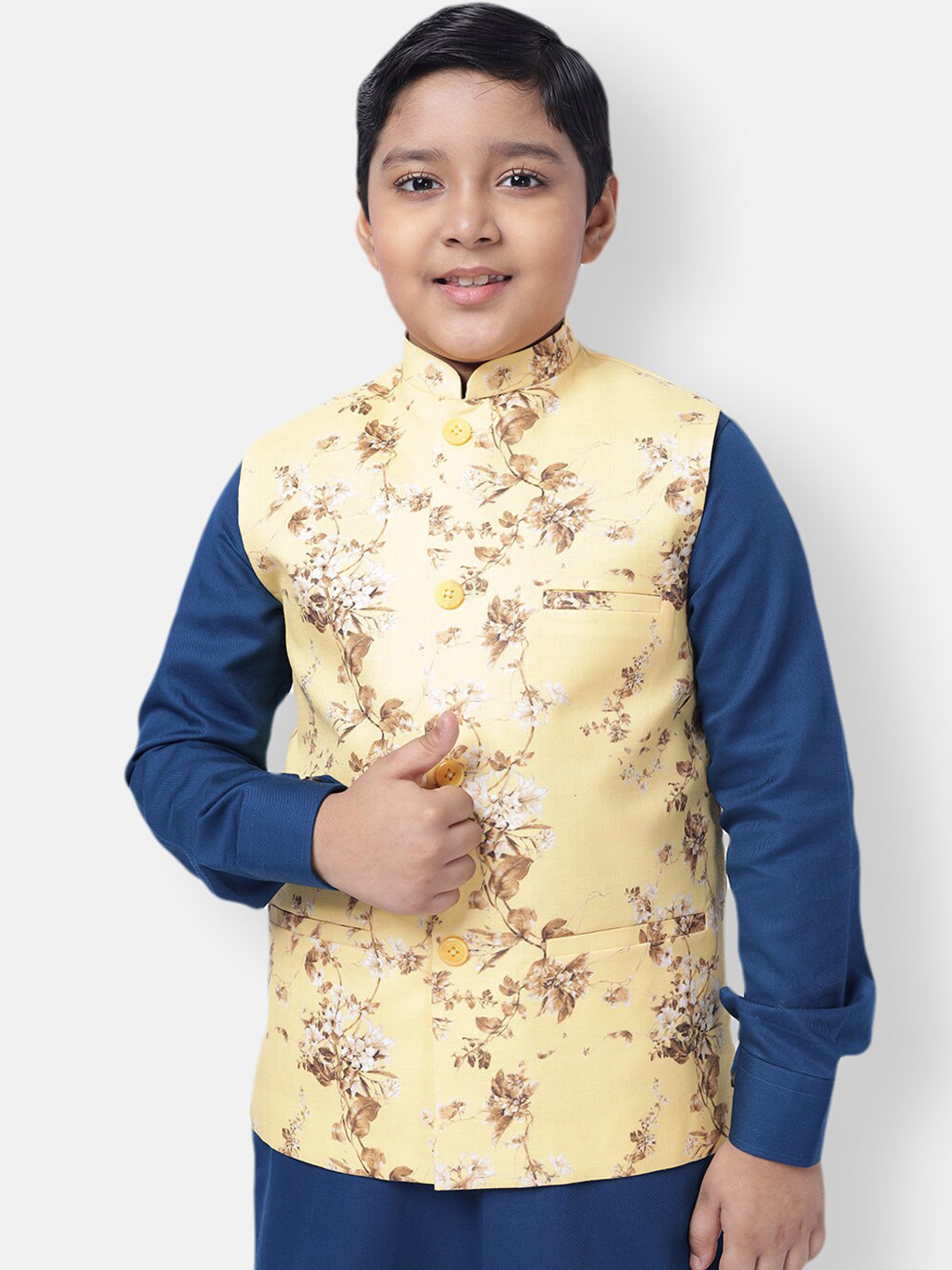 

NAMASKAR Boys Yellow Woven Design Nehru Jacket