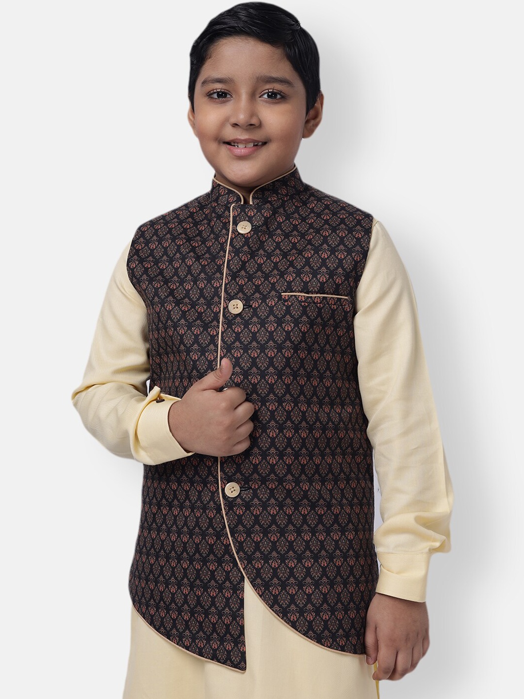 

NAMASKAR Boys Black Woven Design Nehru Jacket