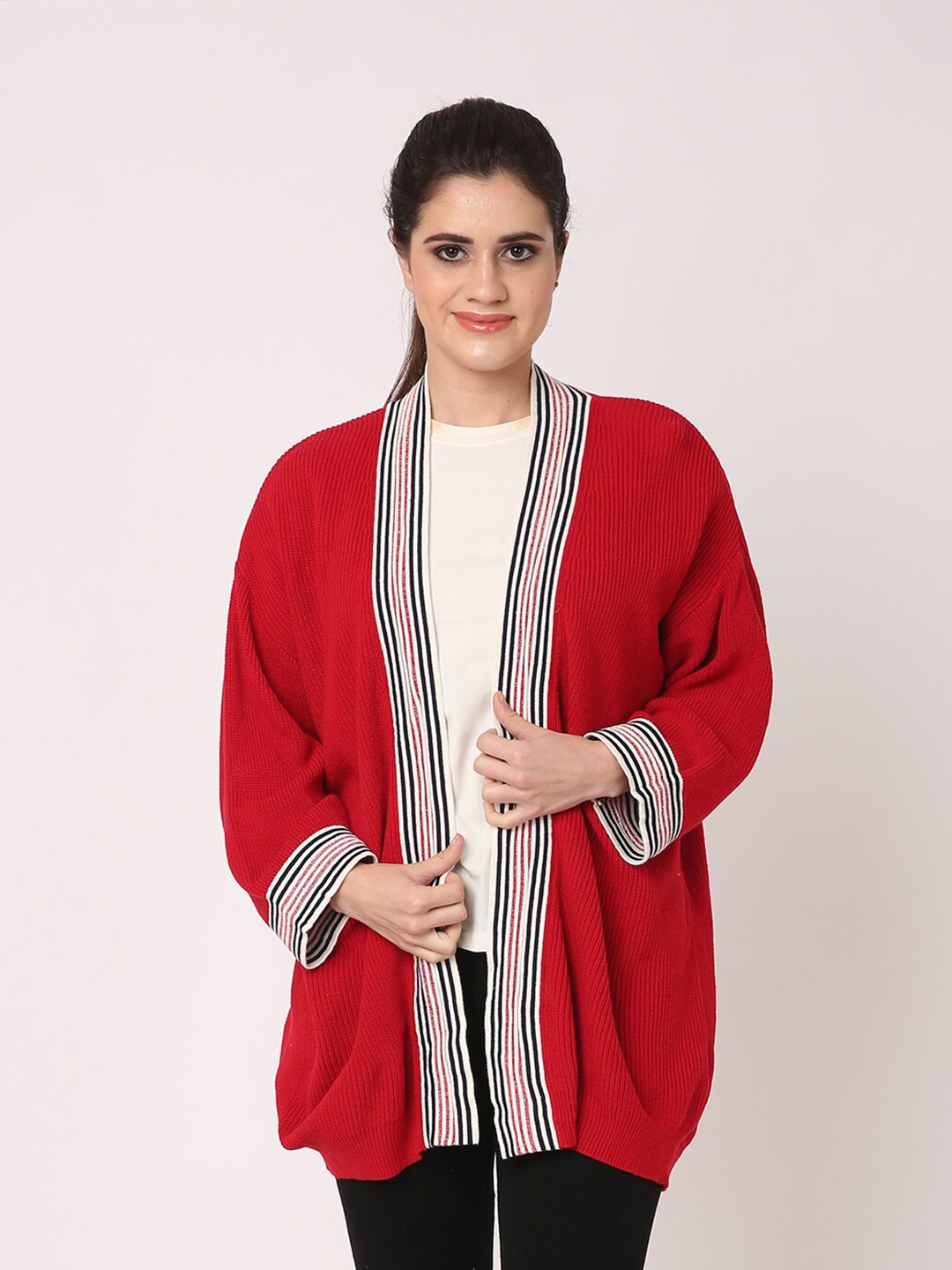 

NoBarr Women Red & White Cotton Shrug