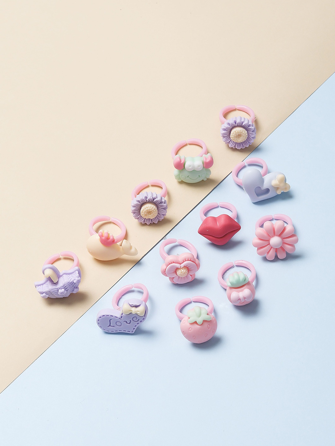 

Arendelle Girls Pink Set Of 12 Adjustable Finger Rings