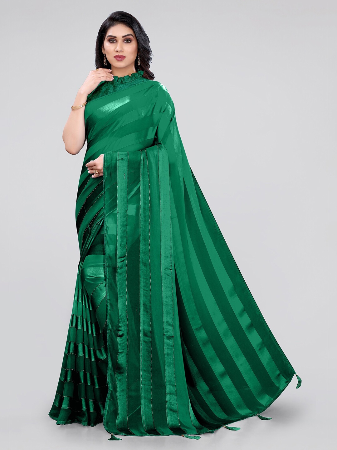 

KALINI Green Striped Beads and Stones Saree