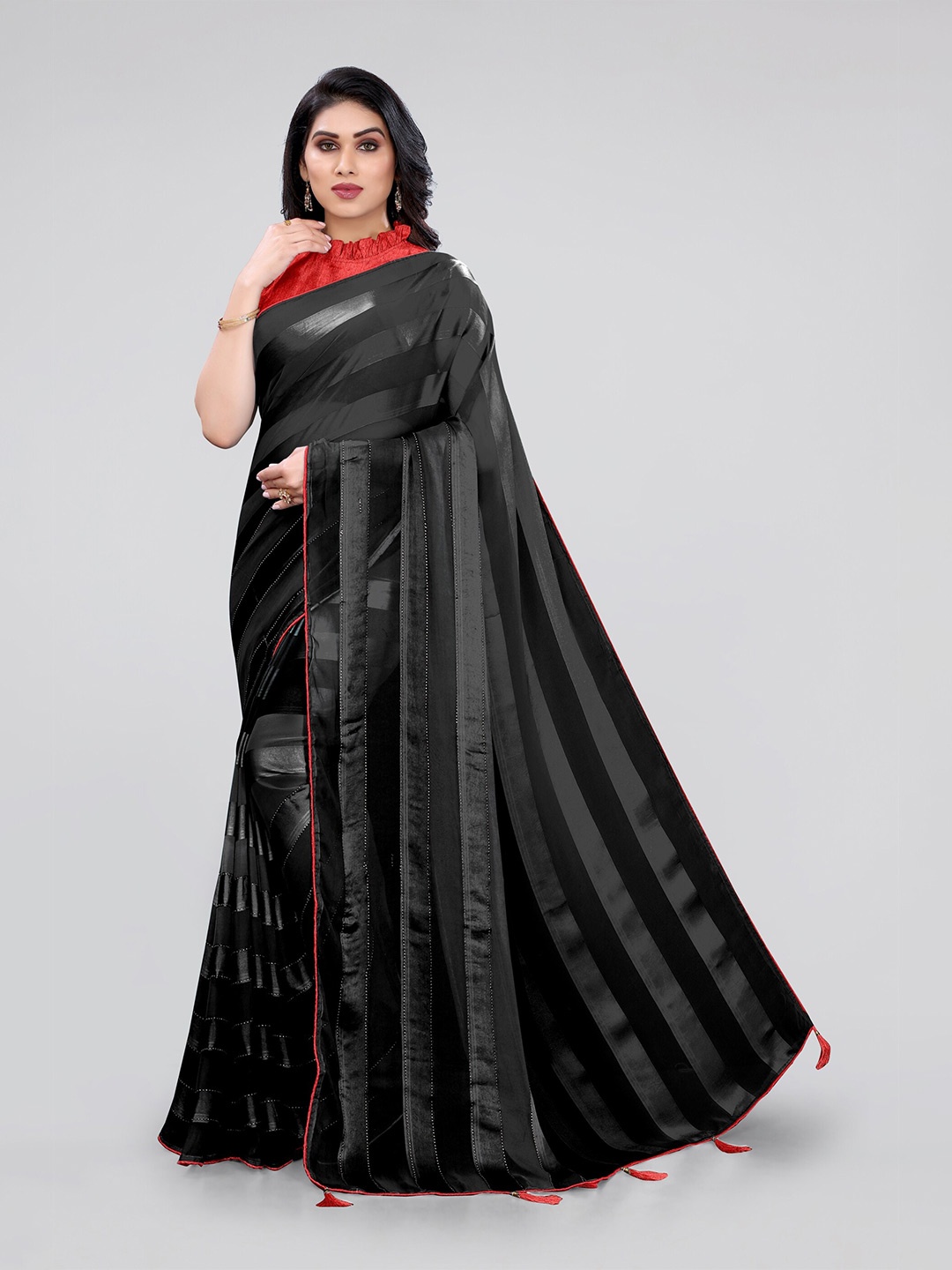 

KALINI Black & Red Striped Saree