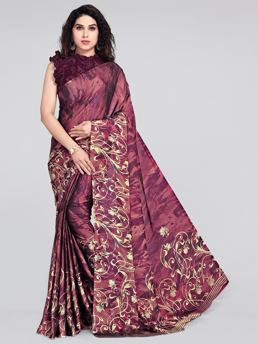 

KALINI Pink & Cream-Coloured Floral Bagh Saree