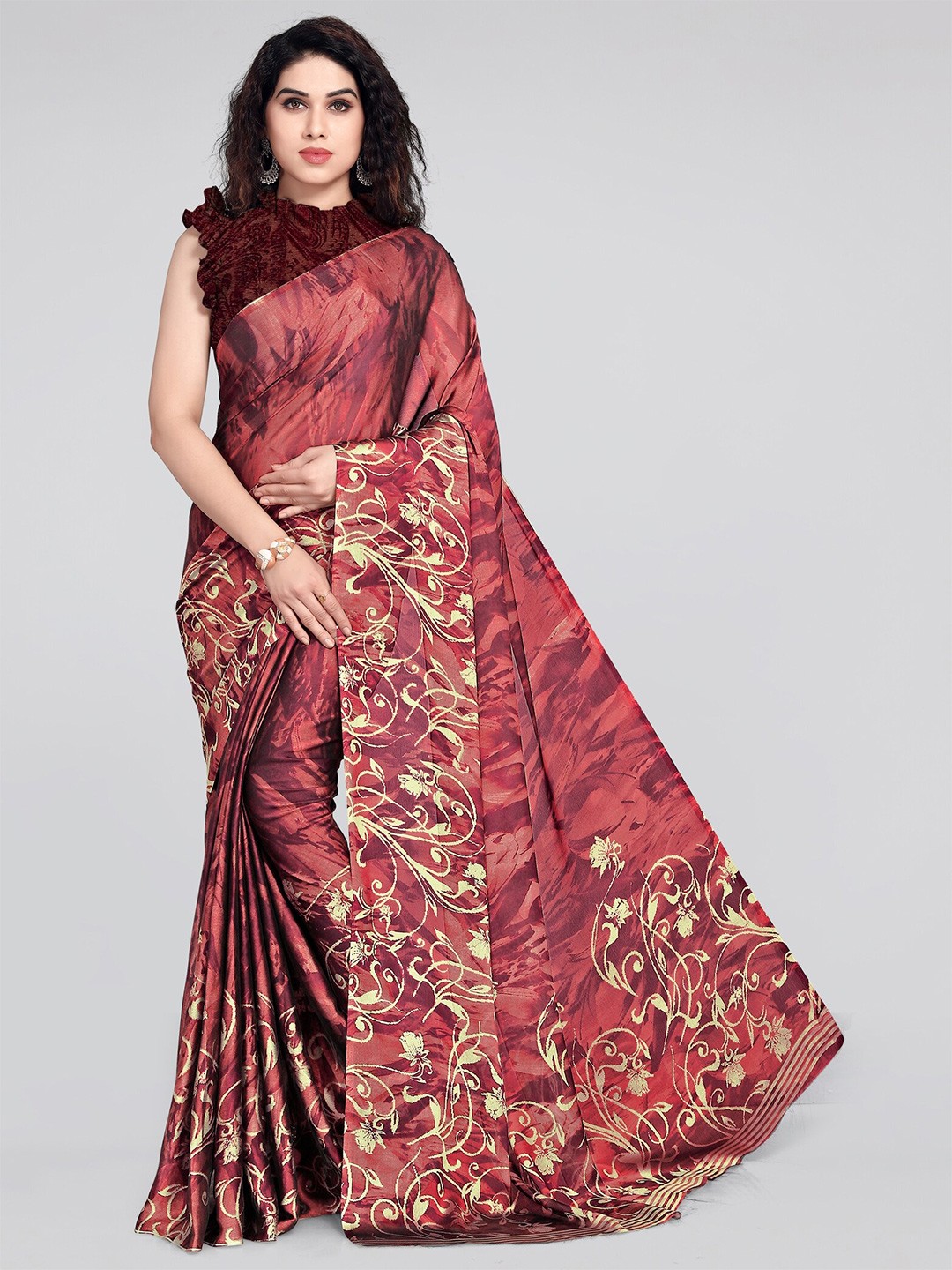 

KALINI Red & Beige Floral Bagh Saree