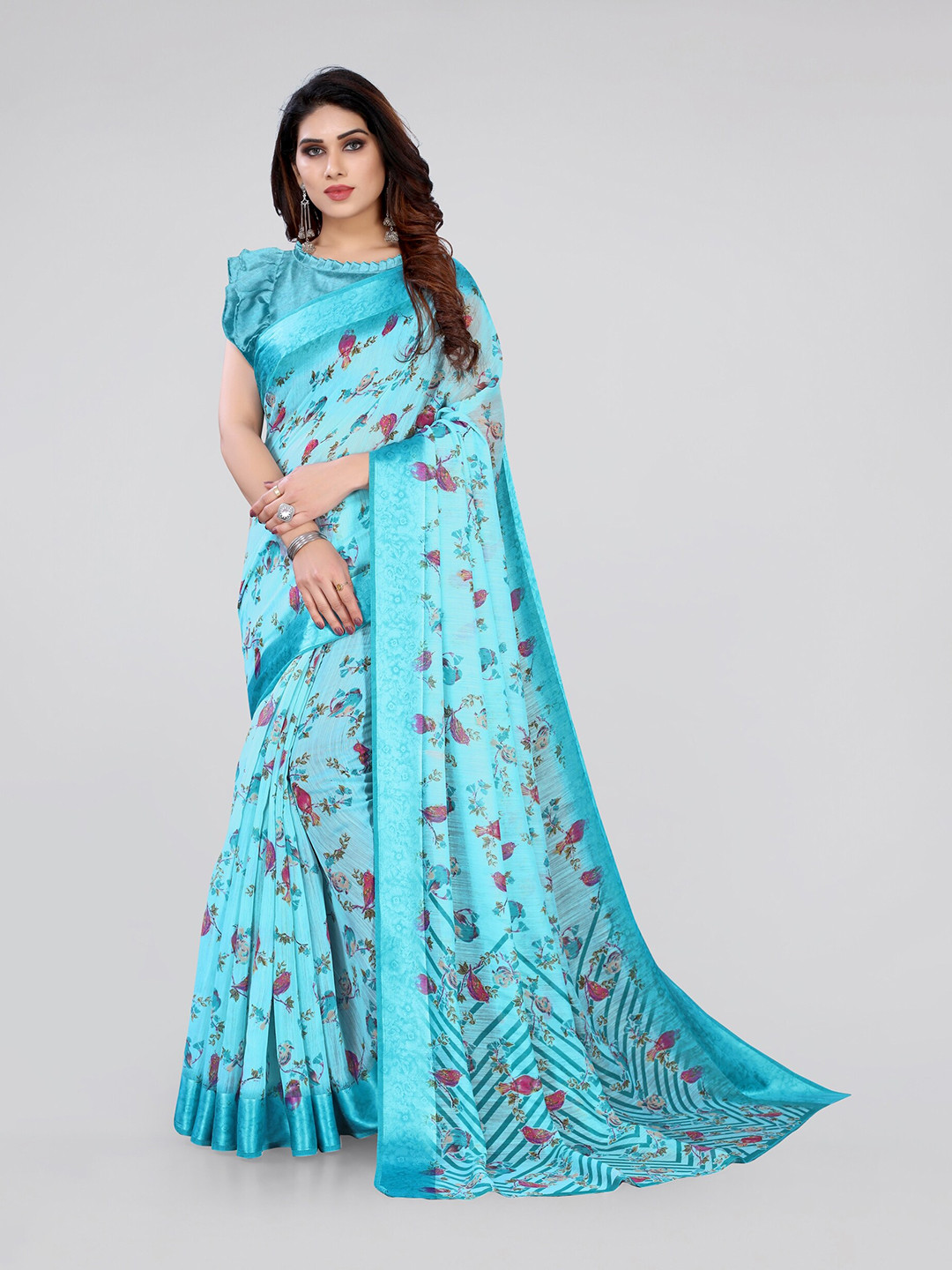 

KALINI Turquoise Blue Floral Bagh Saree