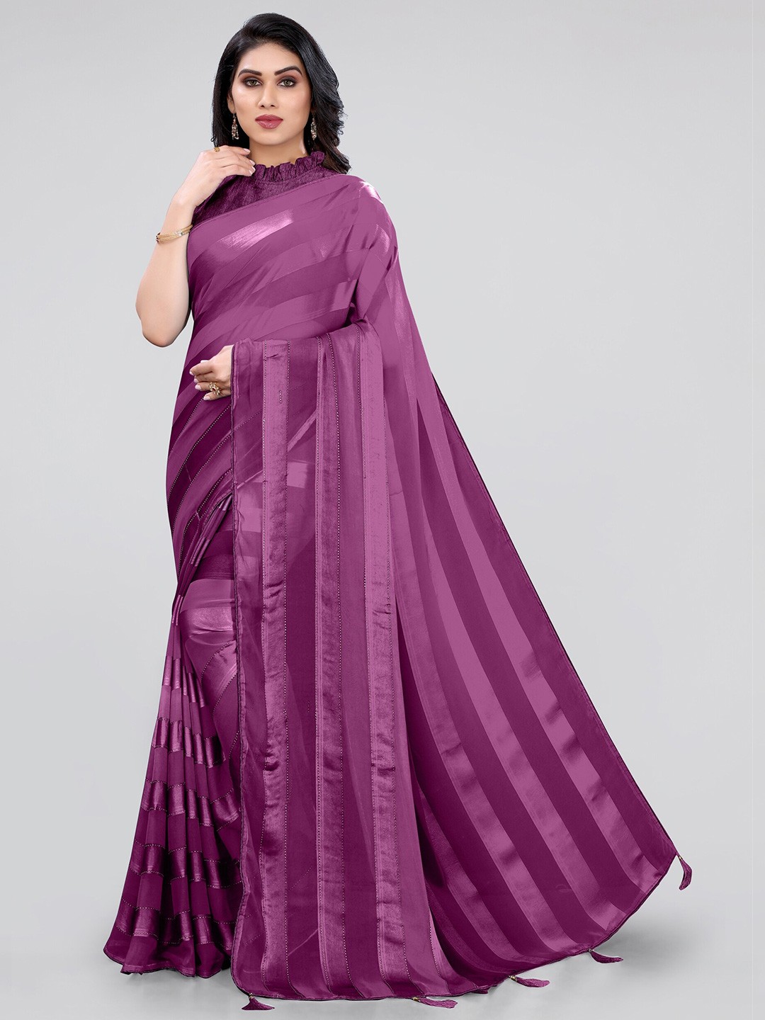 

KALINI Purple Striped Leheriya Saree