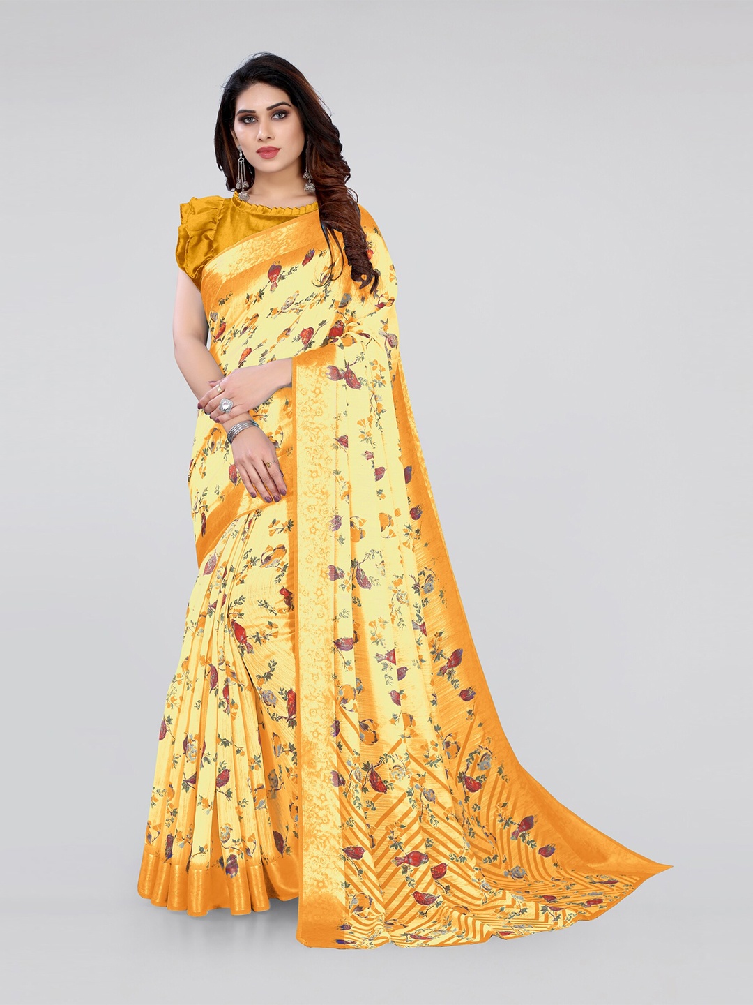 

KALINI Yellow Floral Printed Saree