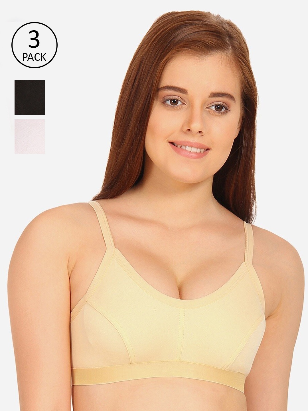 

Innocence Pack of 3 Cotton Non-Padded Wirefree Bra, Beige