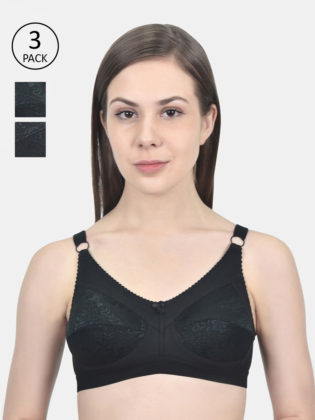 

Innocence Pack of 3 Non Wired Full Coverage Non Padded Everyday Bra, Black