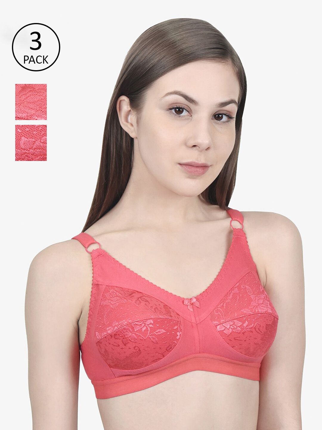 

Innocence Pack of 3 Coral Floral Self-Design Everyday Bras