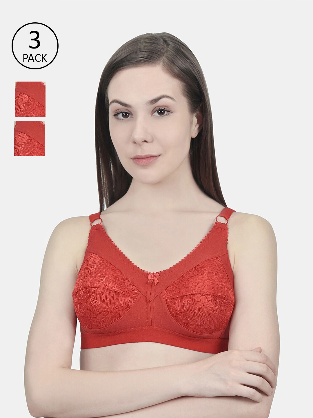 

Innocence Pack Of 3 Red Floral Bra