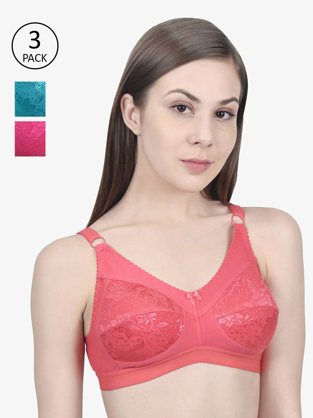 

Innocence Pack of 3 Non Wired Full Coverage Non Padded Everyday Bra, Magenta