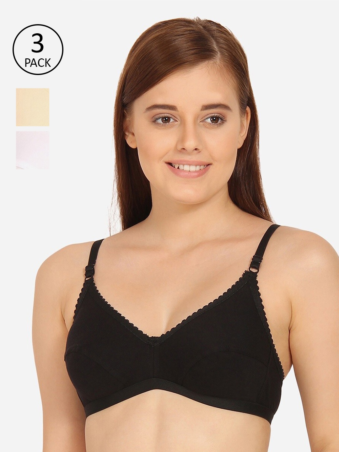 

Innocence Pack Of 3 Cotton Bra, Black
