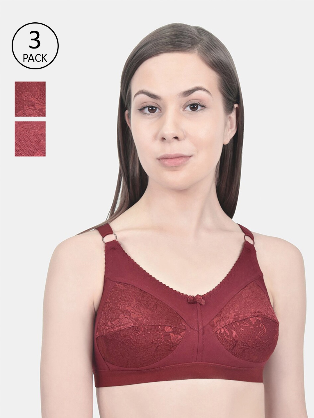 

Innocence Pack of 3 Non Wired Full Coverage Non Padded Everyday Bra, Maroon