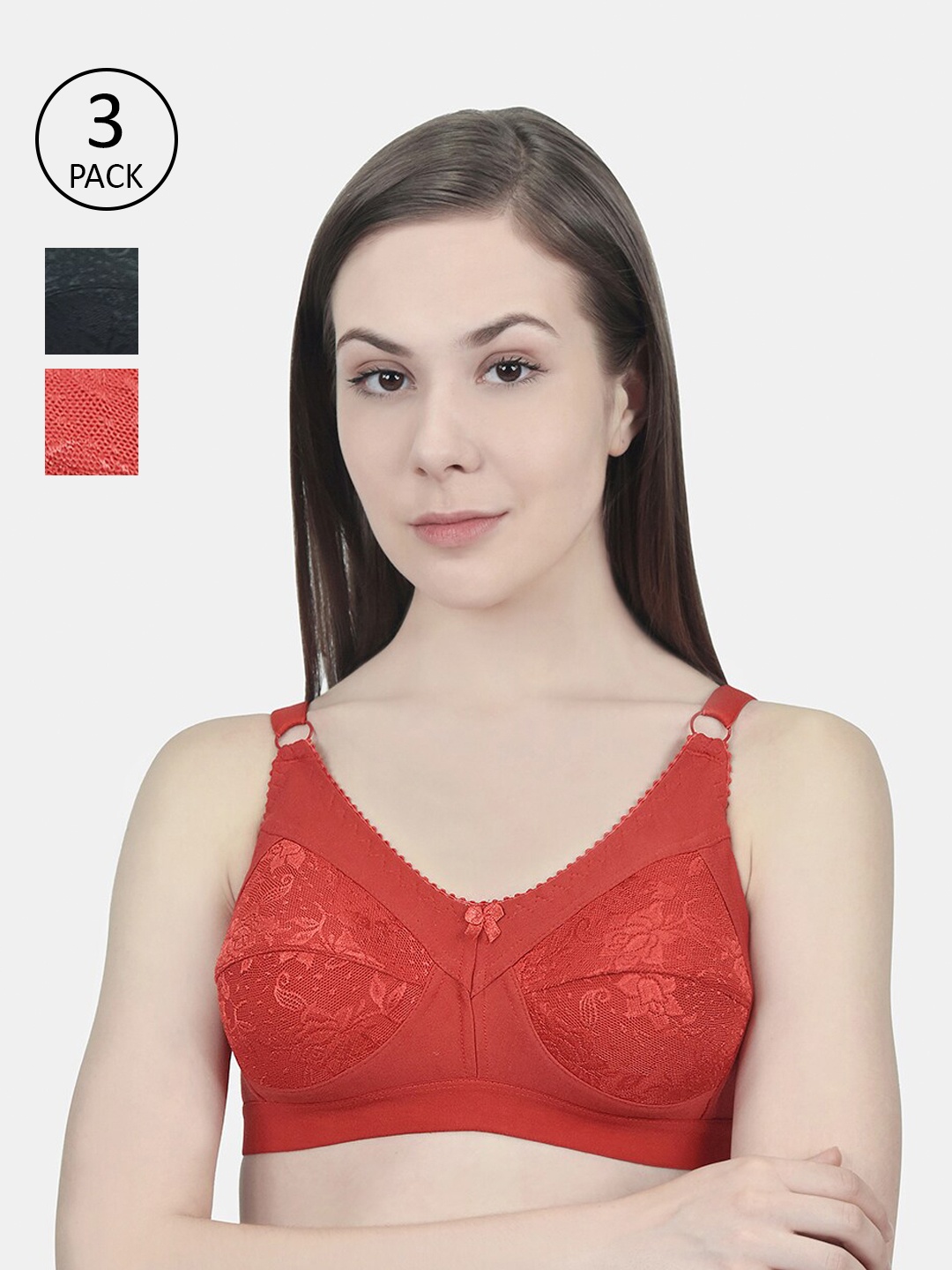 

Innocence Pack Of 3 Floral Bra, Black