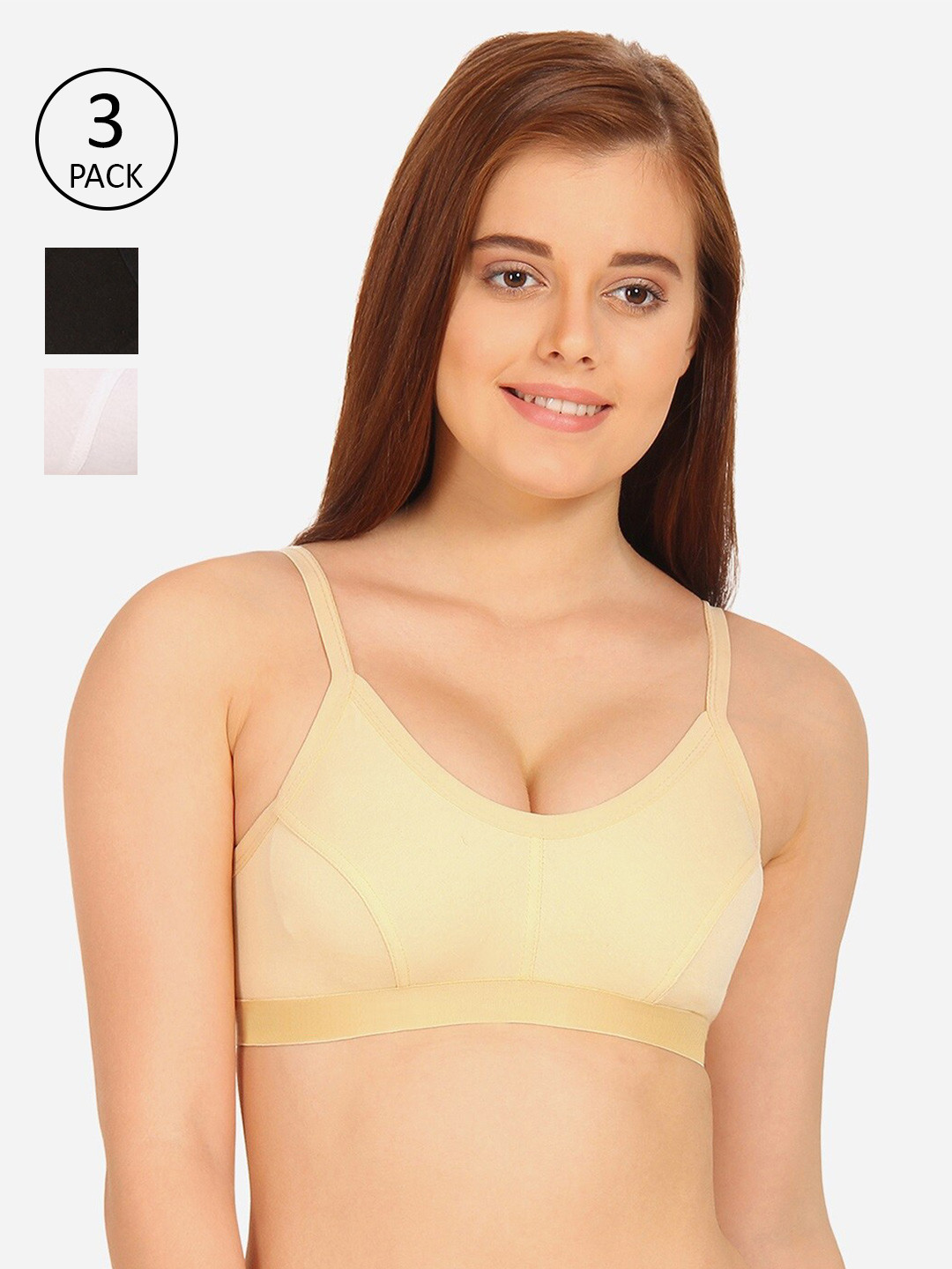 

Innocence Pack of 3 Cotton Non-Padded Wirefree Bra, Black