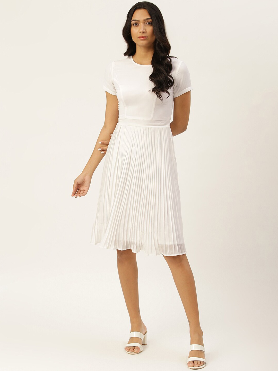 

TRENDY DIVVA Women White Pleated A--Line Dress