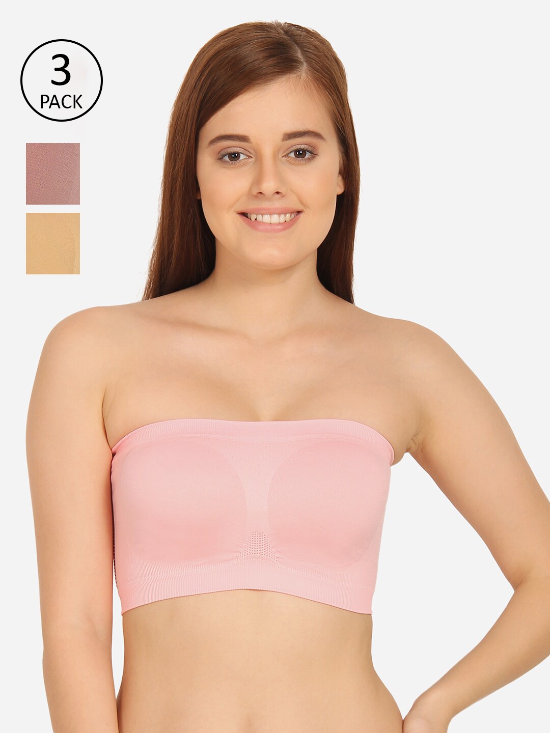 

Innocence Pack Of 3 Pink & Beige Bandeau Bra
