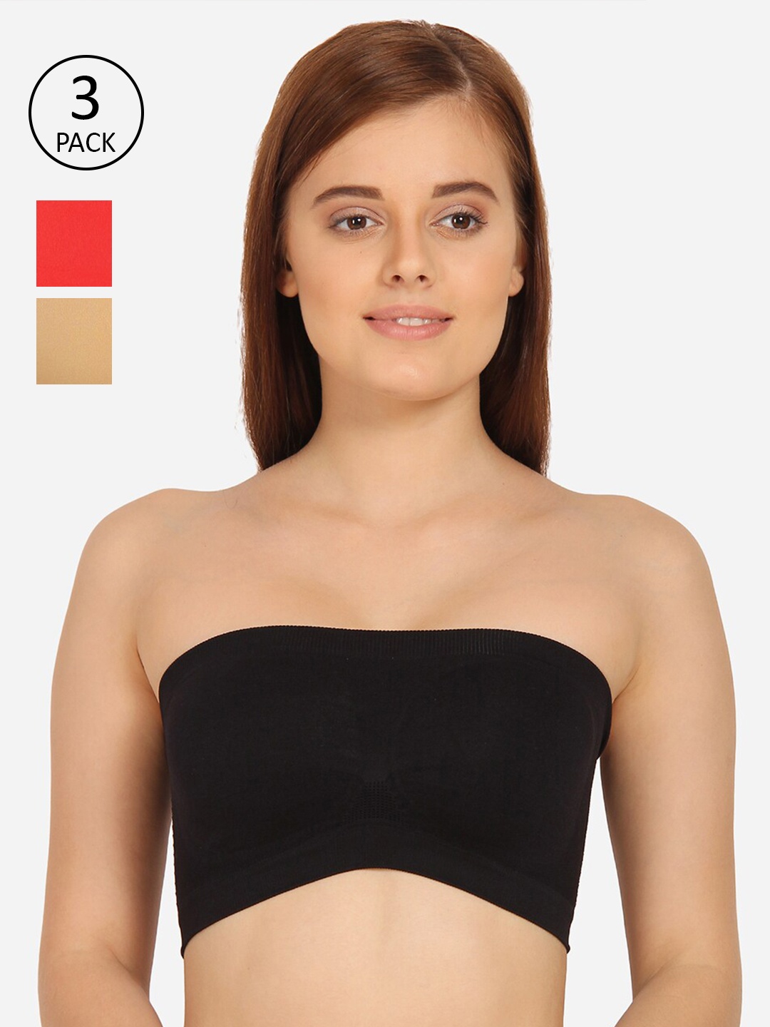 

Innocence Pack Of 3 Red & Black Bandeau Bra