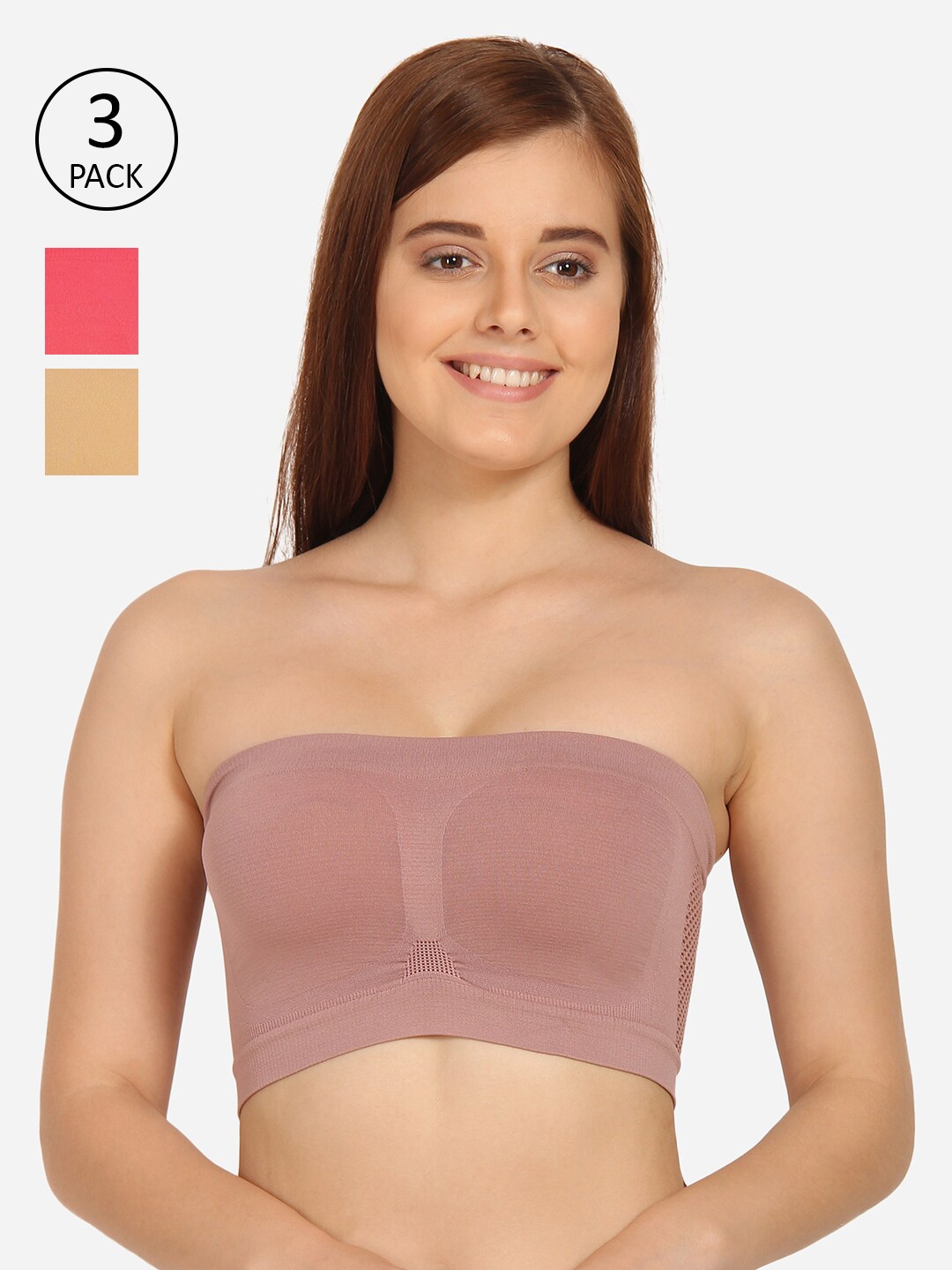 

Innocence Women Pack Of 3 Non Padded Non Wired Tube Bra, Pink