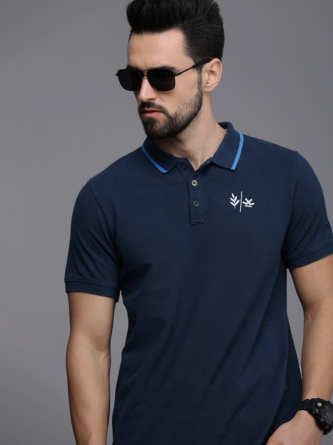 

WROGN Men Navy Blue Polo Collar Slim Fit T-shirt