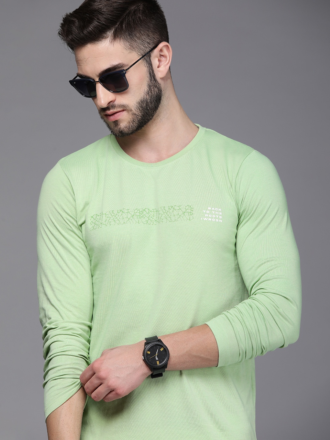 

WROGN Men Green Typography Printed Slim Fit T-shirt