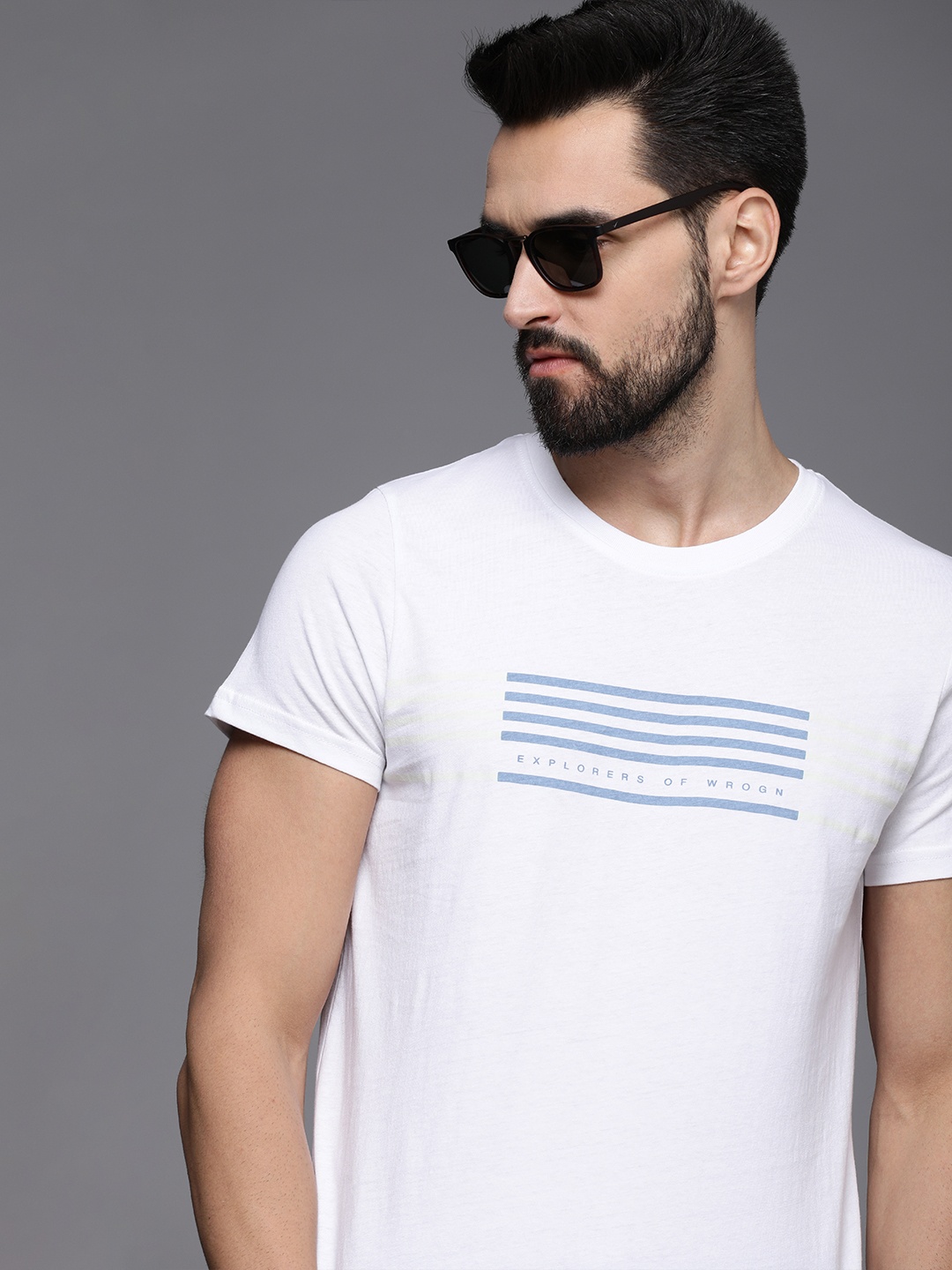 

WROGN Men White Typography Printed Pure Cotton T-shirt