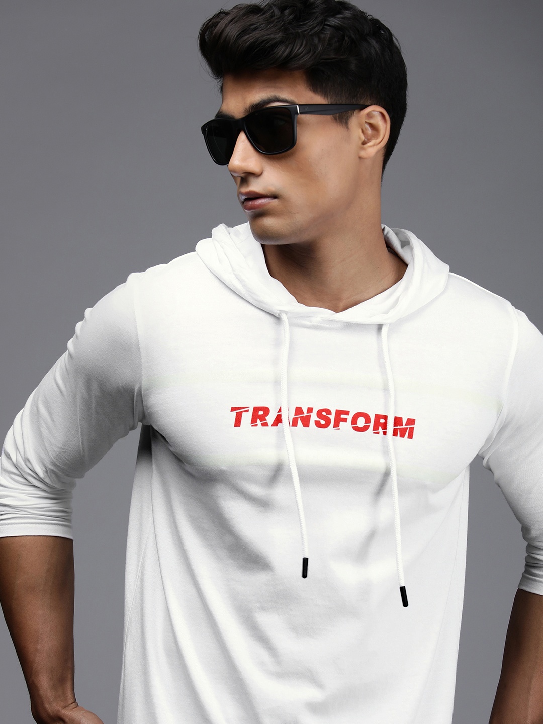

WROGN Men White & Red Typography Printed Casual Hood T-shirt