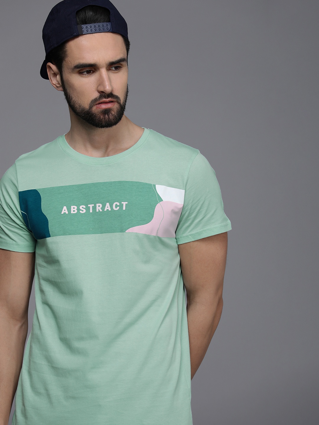 

WROGN Men Blue Typography Printed T-shirt