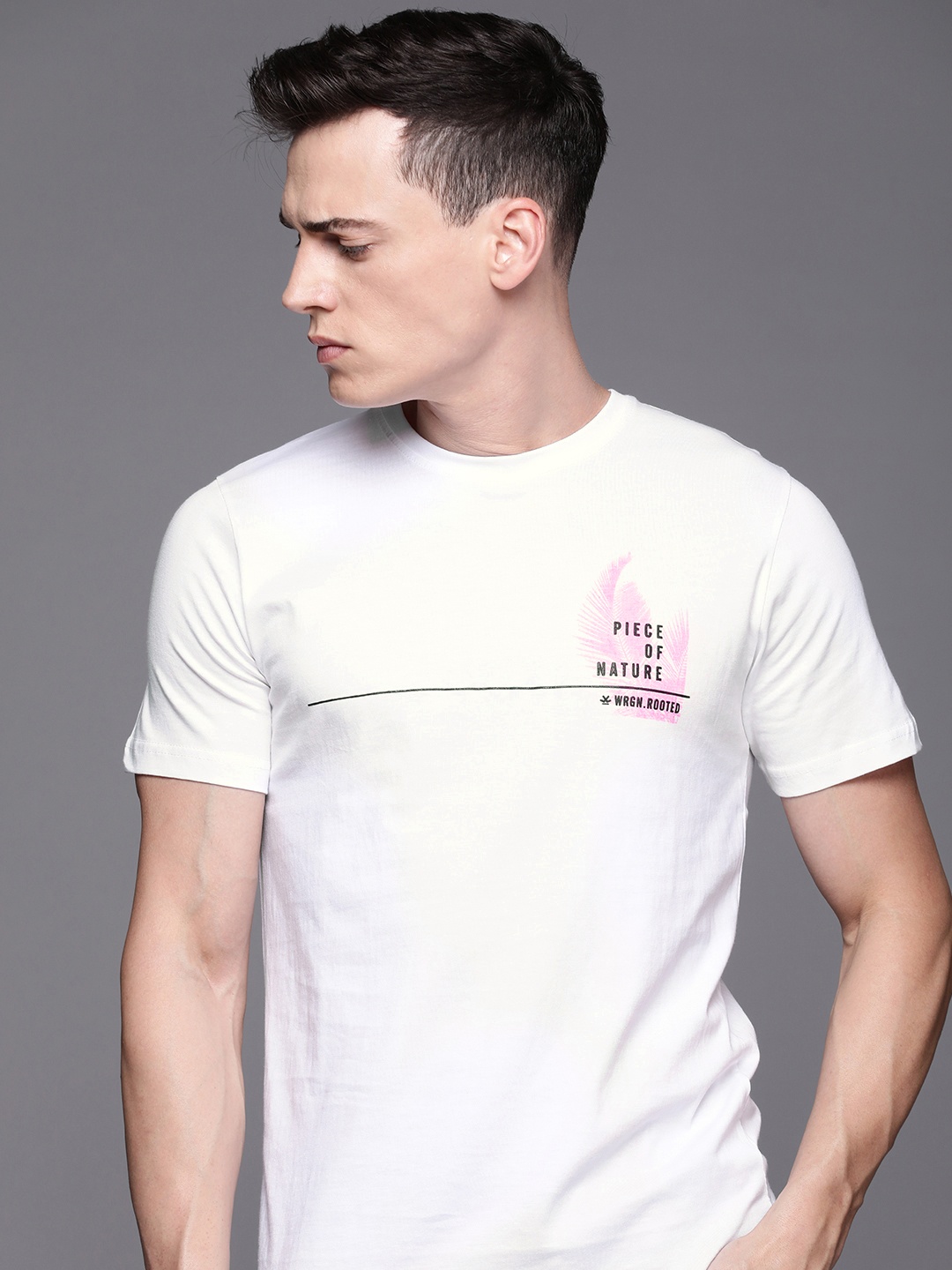 

WROGN Men White Typography Printed Pure Cotton Slim Fit T-shirt