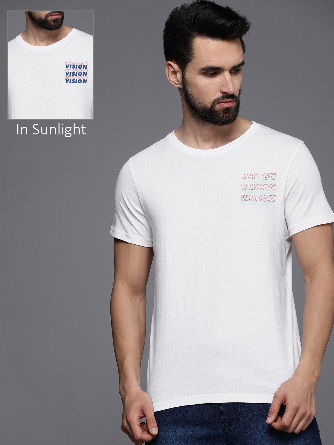 WROGN Men White Typography Printed Slim Fit Pure Cotton T-shirt
