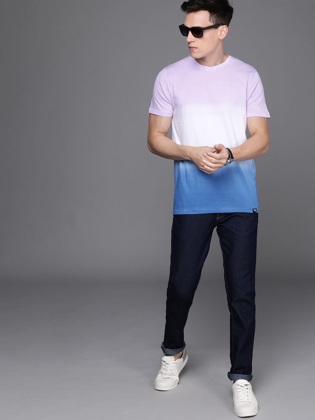 

WROGN Men Lavender & White Tie and Dye Printed Pure Cotton Slim Fit T-shirt
