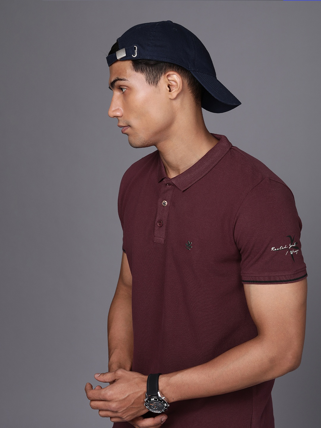 

WROGN Men Maroon Solid Polo Collar Pure Cotton Slim Fit T-shirt